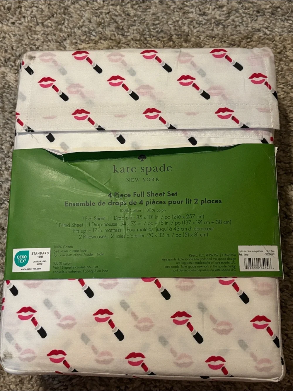 NWT Kate Spade Lipstick Full Sheet Set